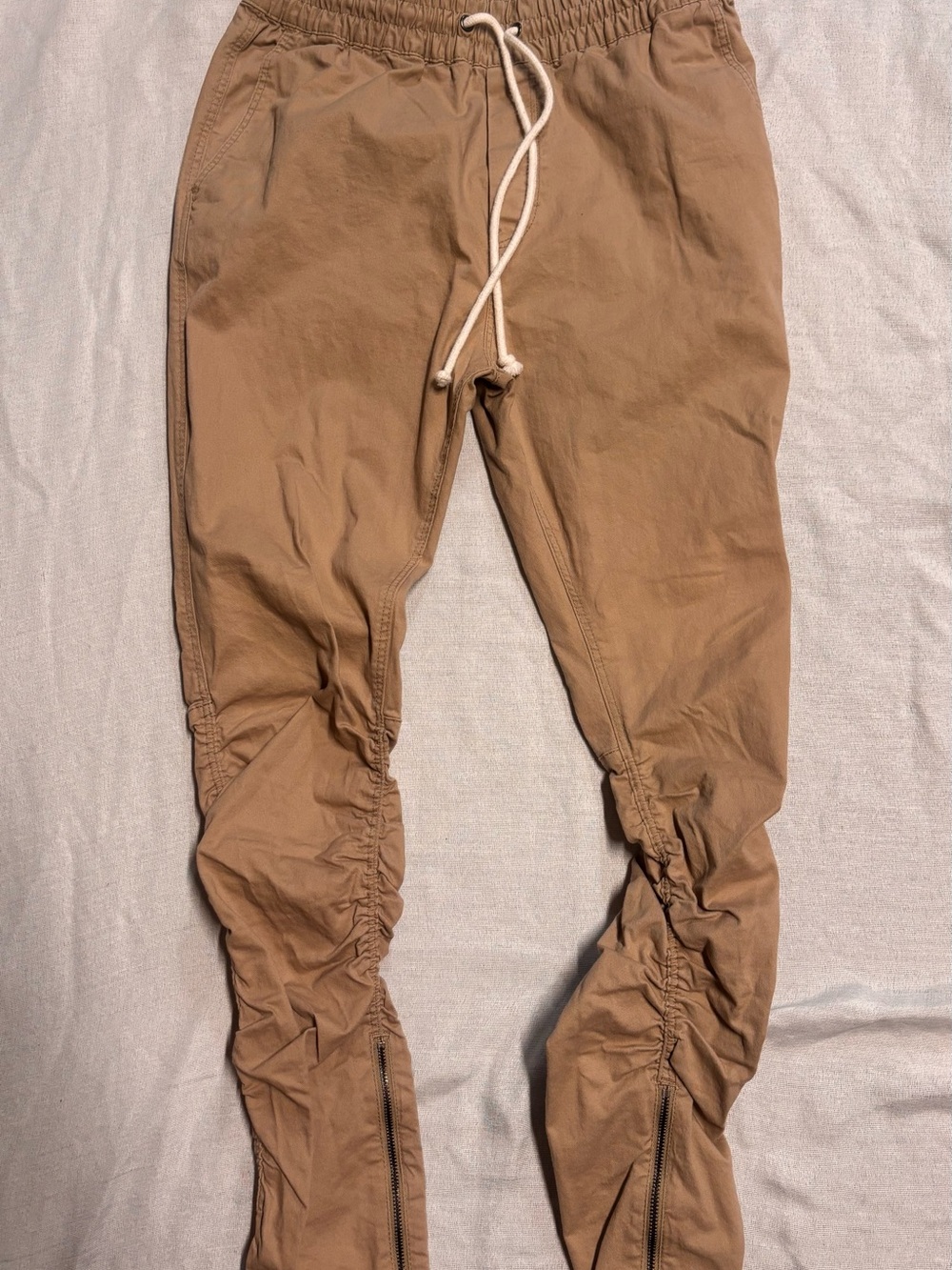 H&M Divided Joggers Mens Size 30 Tan Stacked Ruched Ankle Zip Streetwear Pants